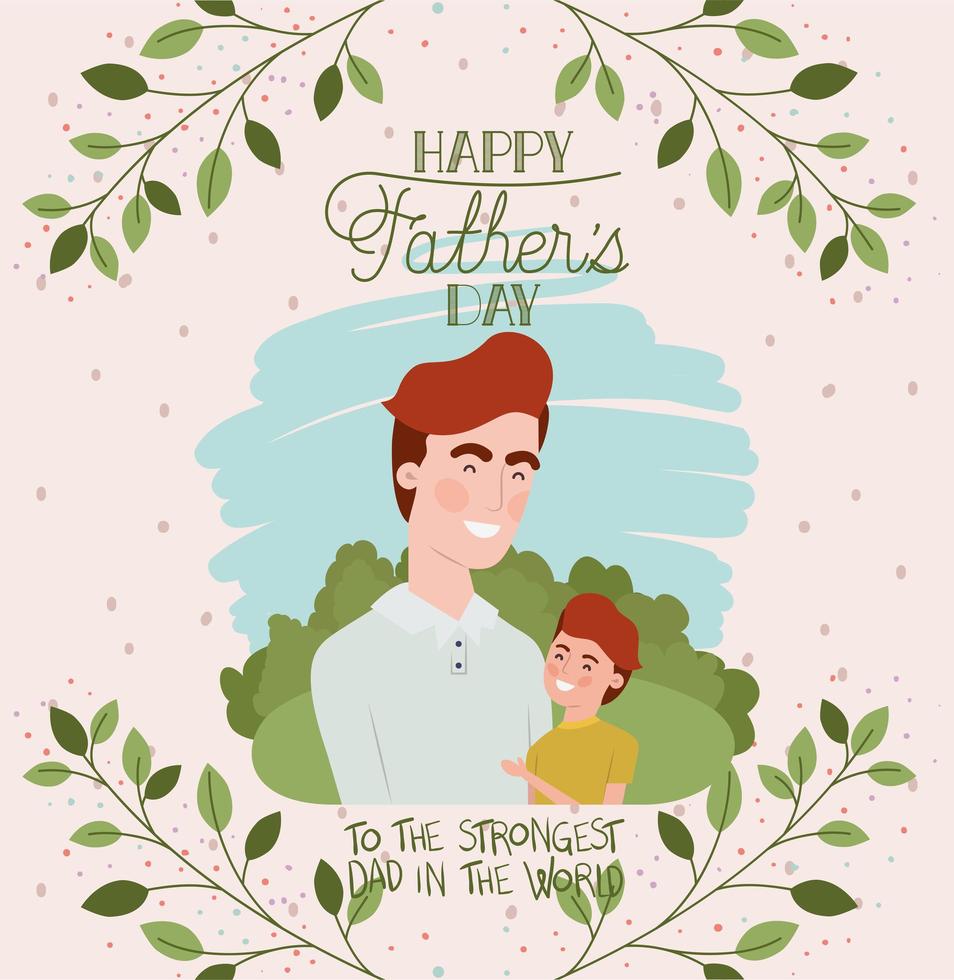 feliz día del padre tarjeta con personajes de papá e hijo vector