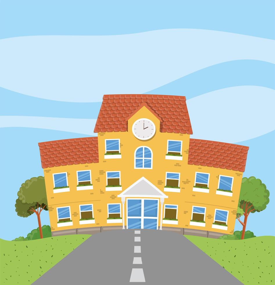 school building with road scene vector