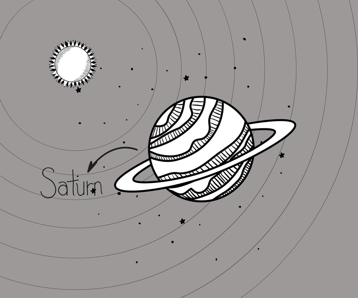 Saturn planet and sun draw of solar system design vector