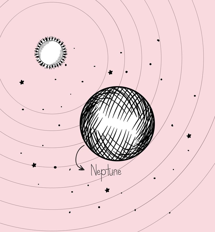 El planeta neptuno y el sol dibujan el diseño del sistema solar. vector