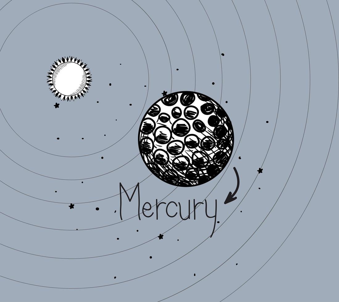 Mercury planet and sun draw of solar system design vector