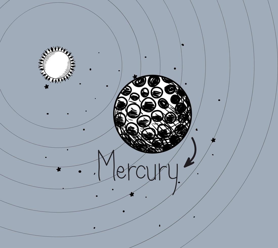 El planeta mercurio y el sol dibujan el diseño del sistema solar. vector