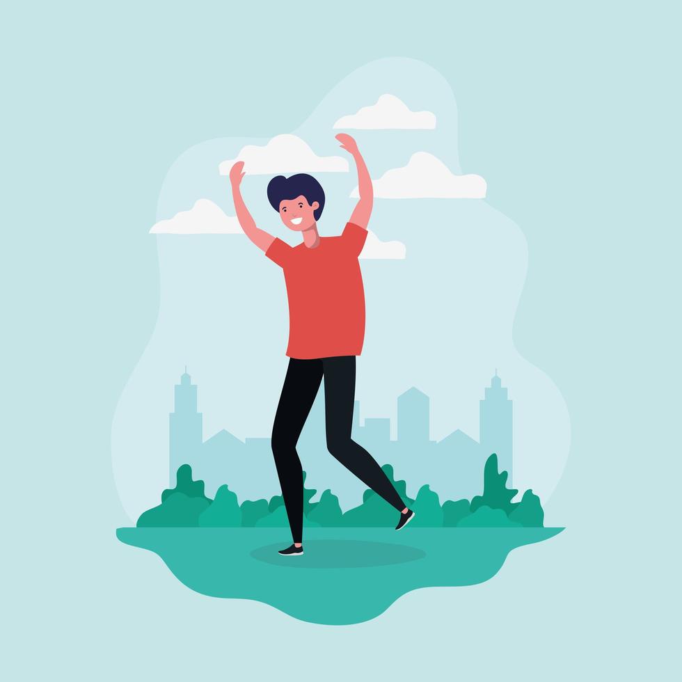 young man jumping at the park character vector