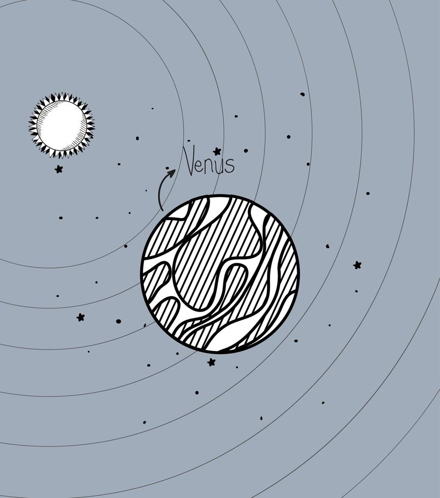 Venus planet and sun draw of solar system design vector