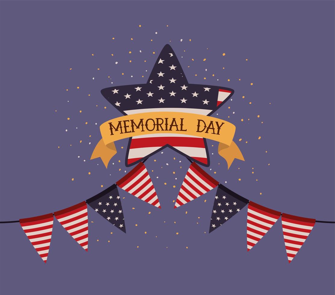 star with usa flag and garlands of memorial day emblem vector