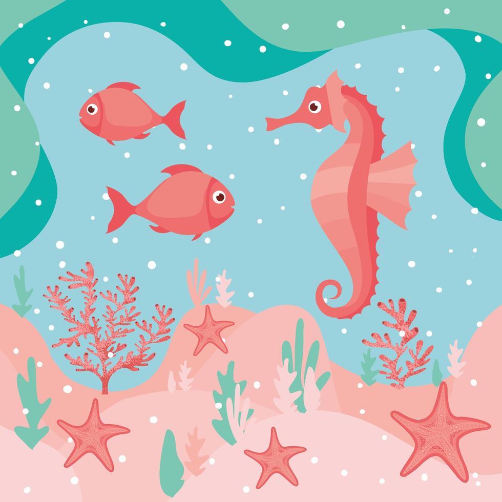 Cute underwater scene vector