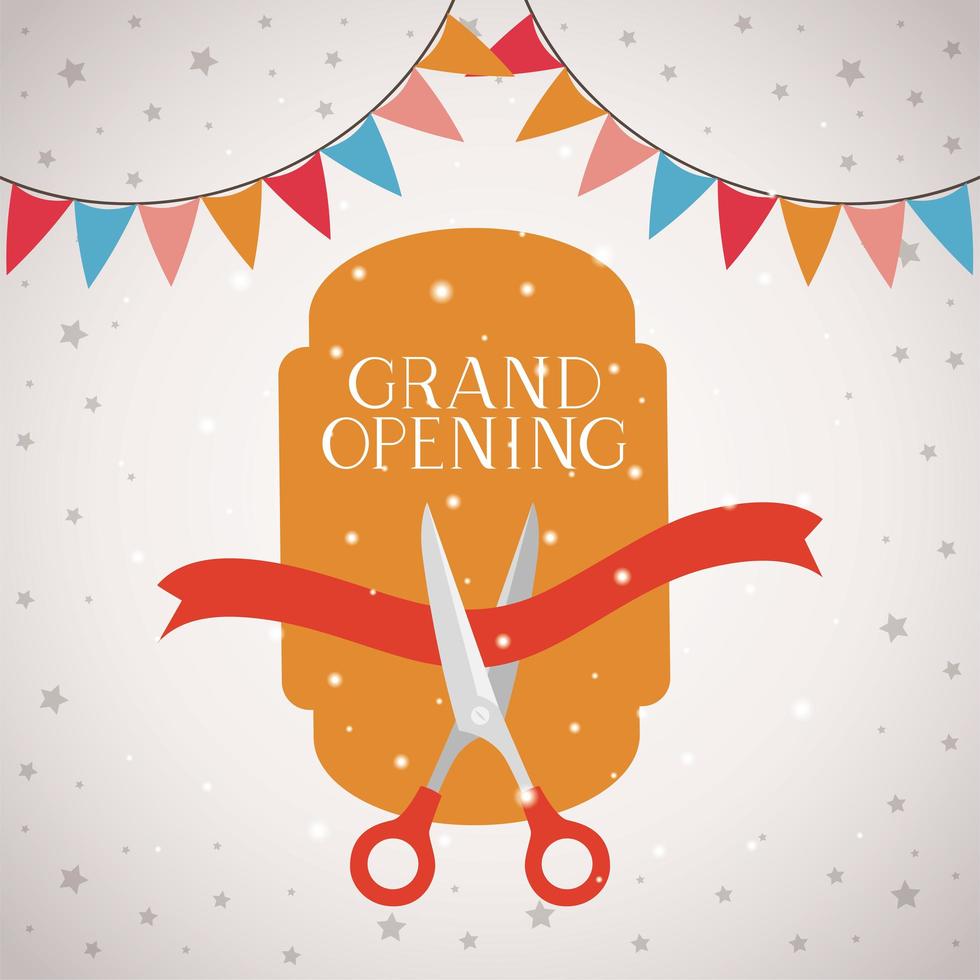 grand opening frame with scissorscuting ribbon and garlands vector