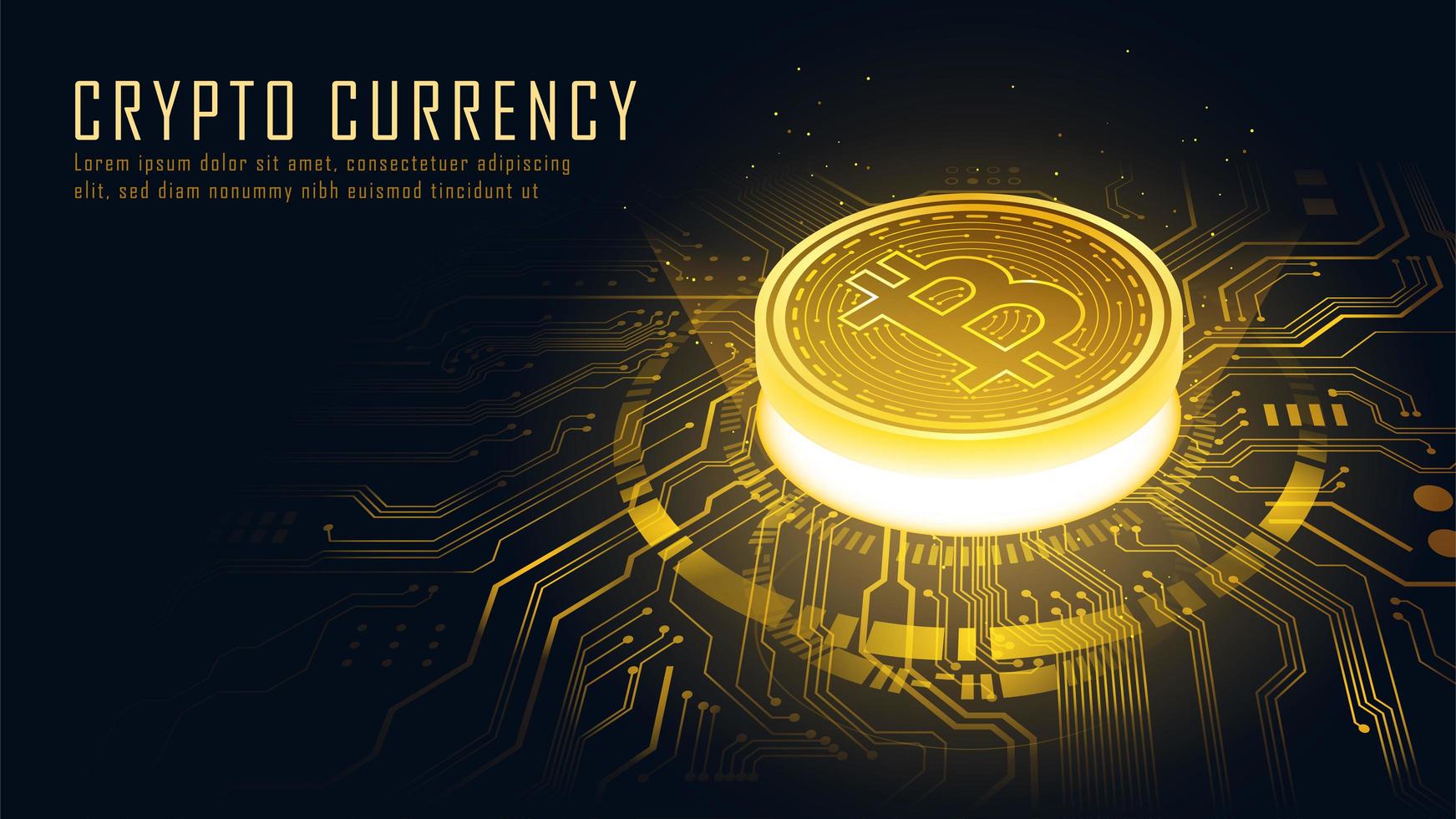 concepto isométrico de la tecnología blockchain de bitcoin dorado vector