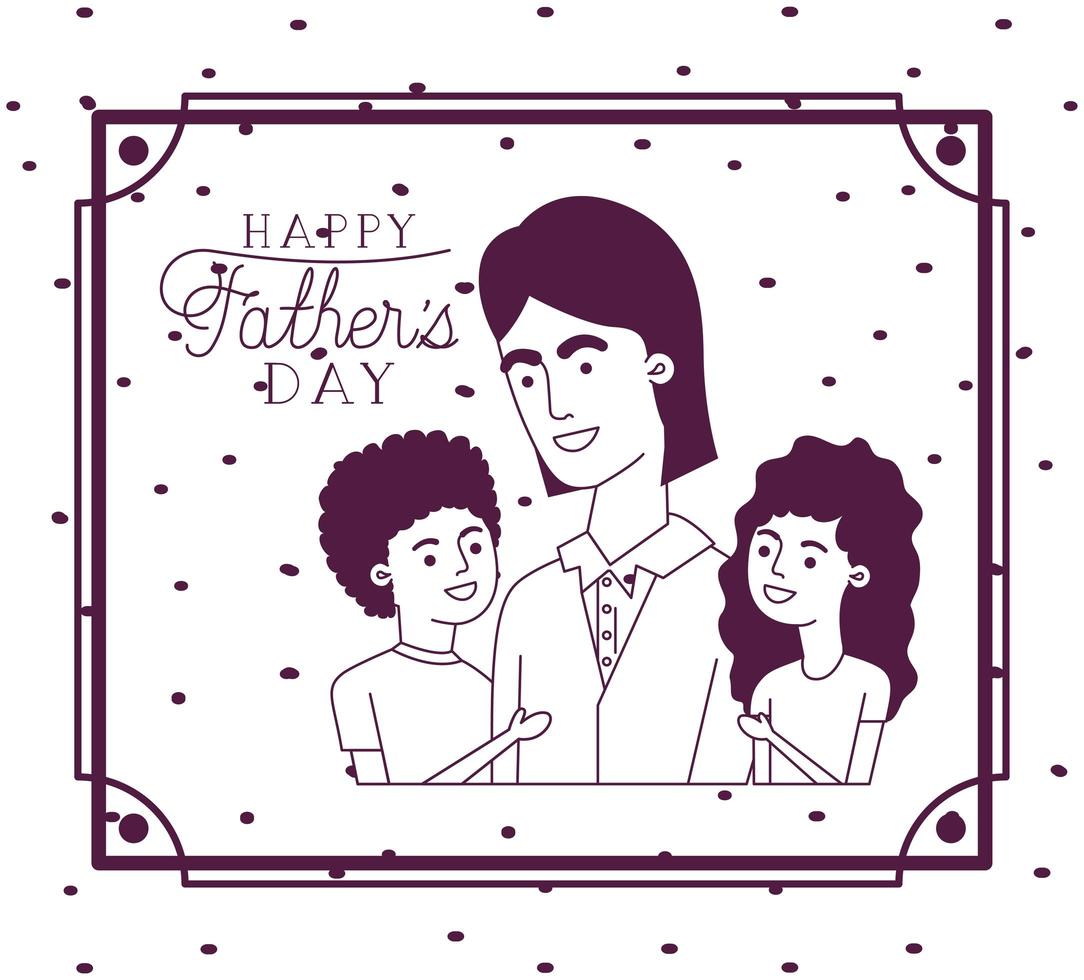 tarjeta del día del padre feliz con papá e hijos vector