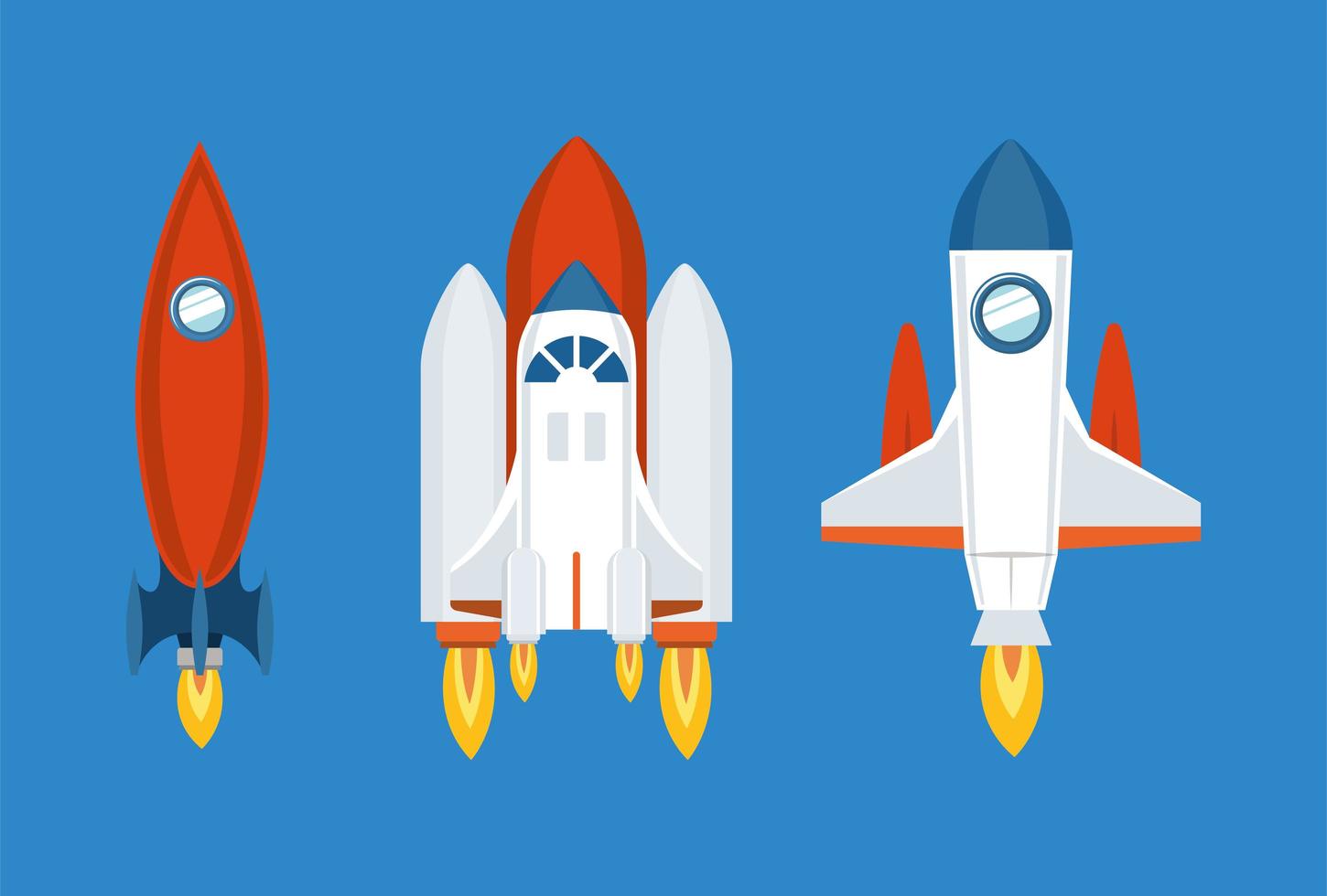 Rocket icon set over blue background design vector