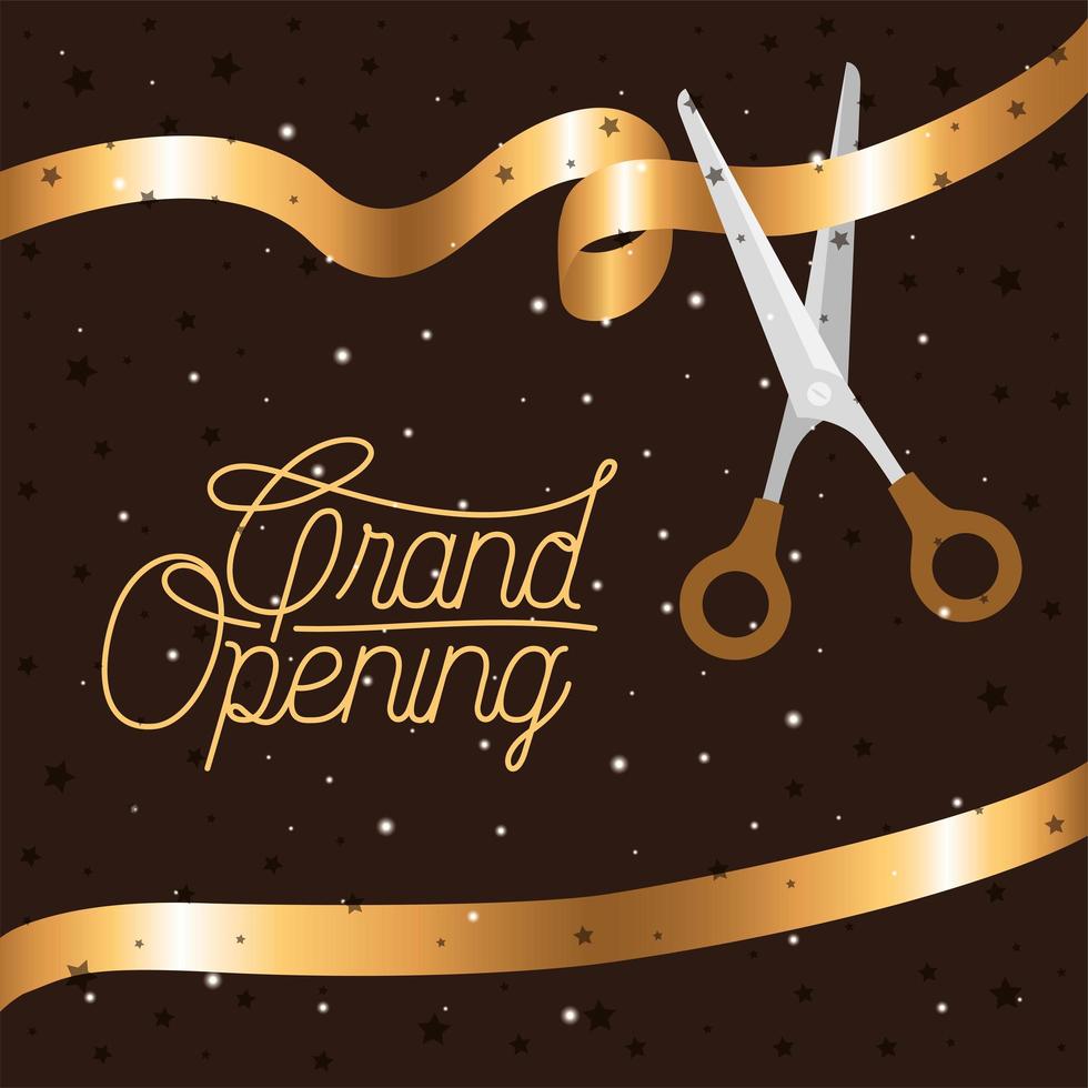 grand opening message with scissors cutting golden tape vector