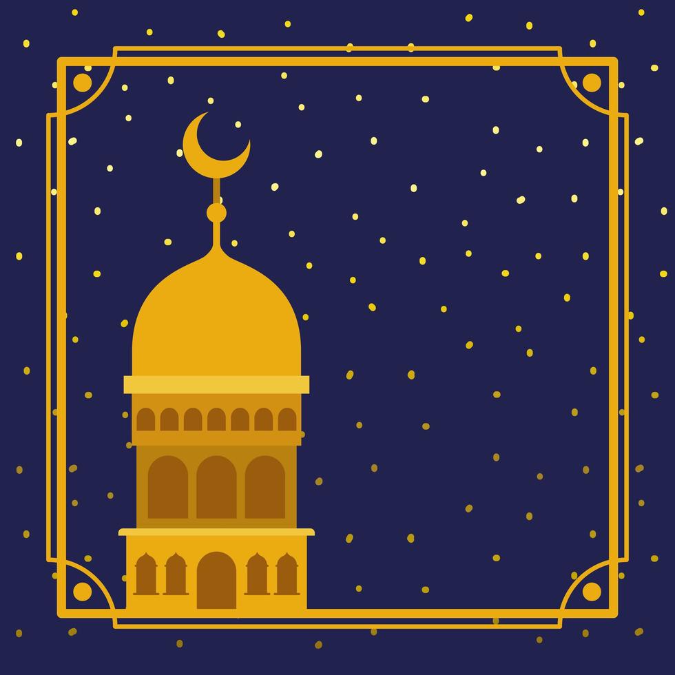 frame with golden mosque building with stars sky vector