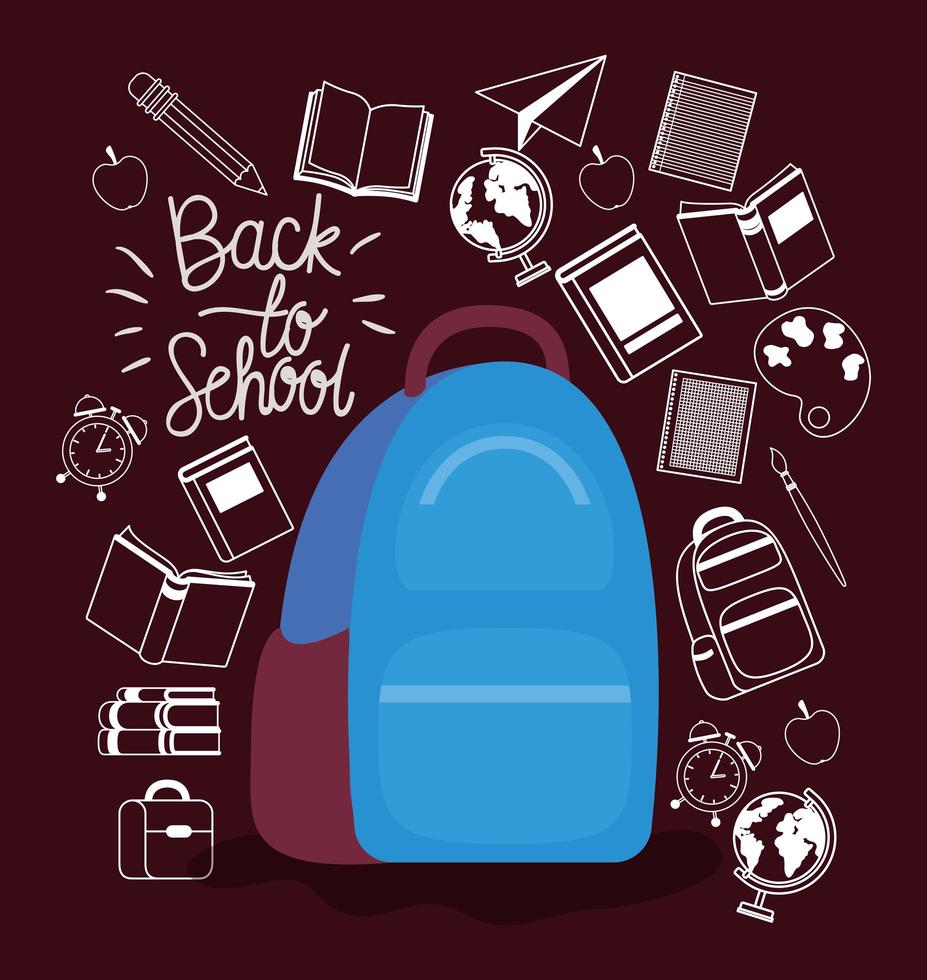 schoolbag and supplies back to school vector