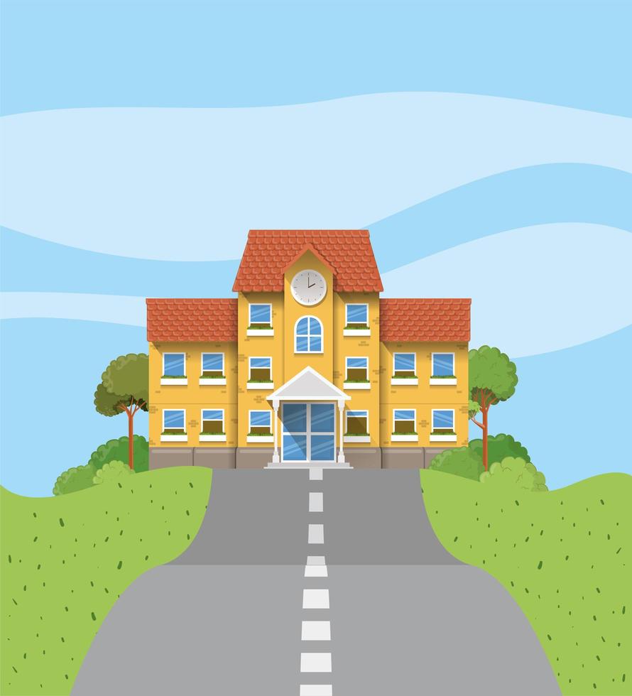 school building with road scene vector