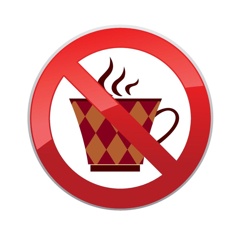 No drinks. Prohibitory icon. Hot drinks are not allowed. No coffee cup icon. Red prohibition round shape sign vector