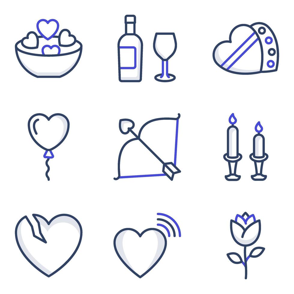 Pack of Valentine Celebration Colored Line Icons vector