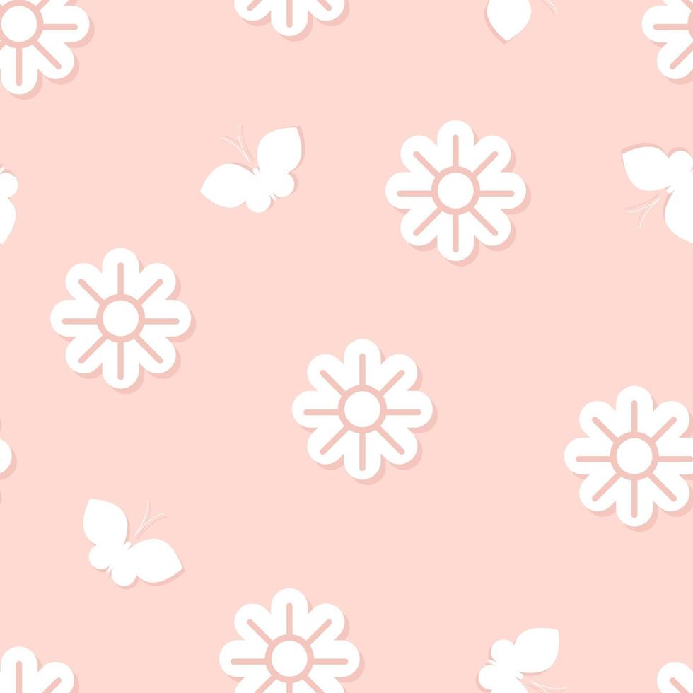 Paper-cut floral and butterflies pattern. White flower seamless pattern. vector