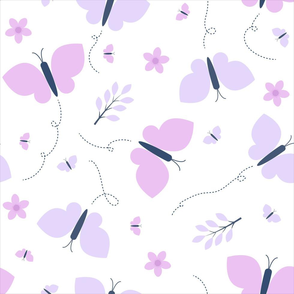 Cute butterflies seamless pattern with floral elements vector