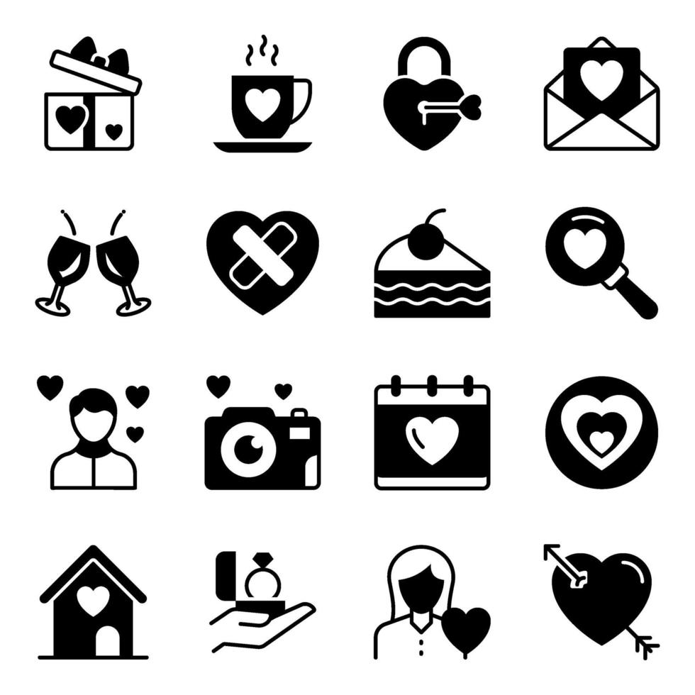 Pack of Valentines Solid Icons vector