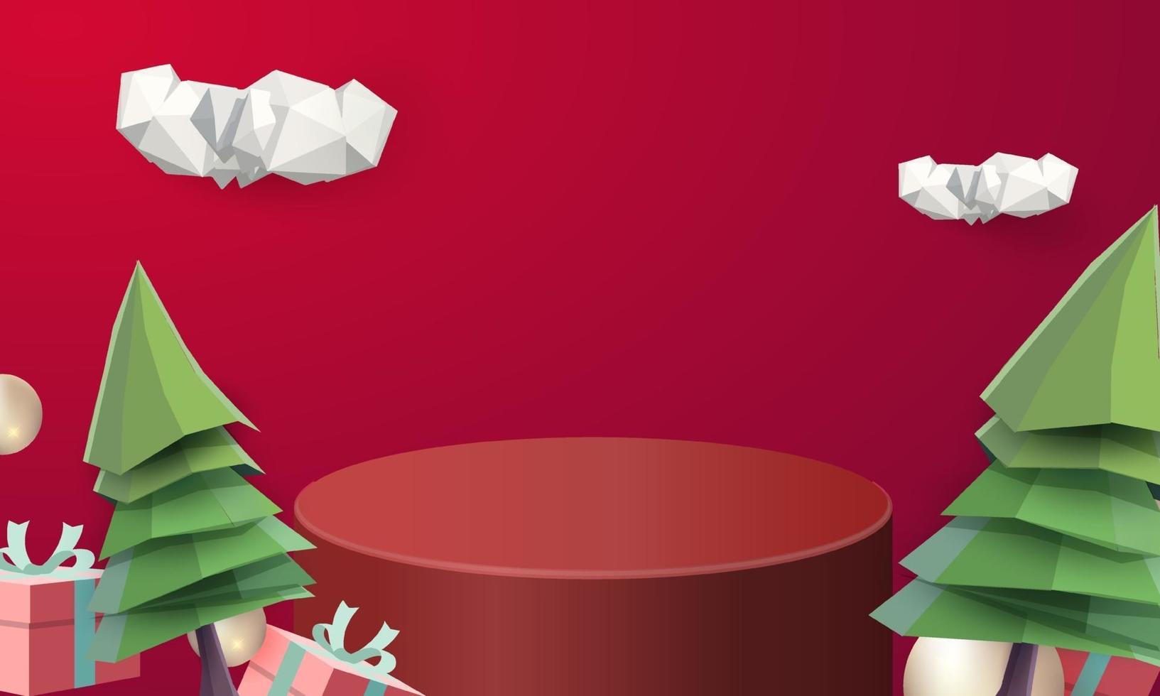 Christmas scene with podiums, mountains, and gifts vector