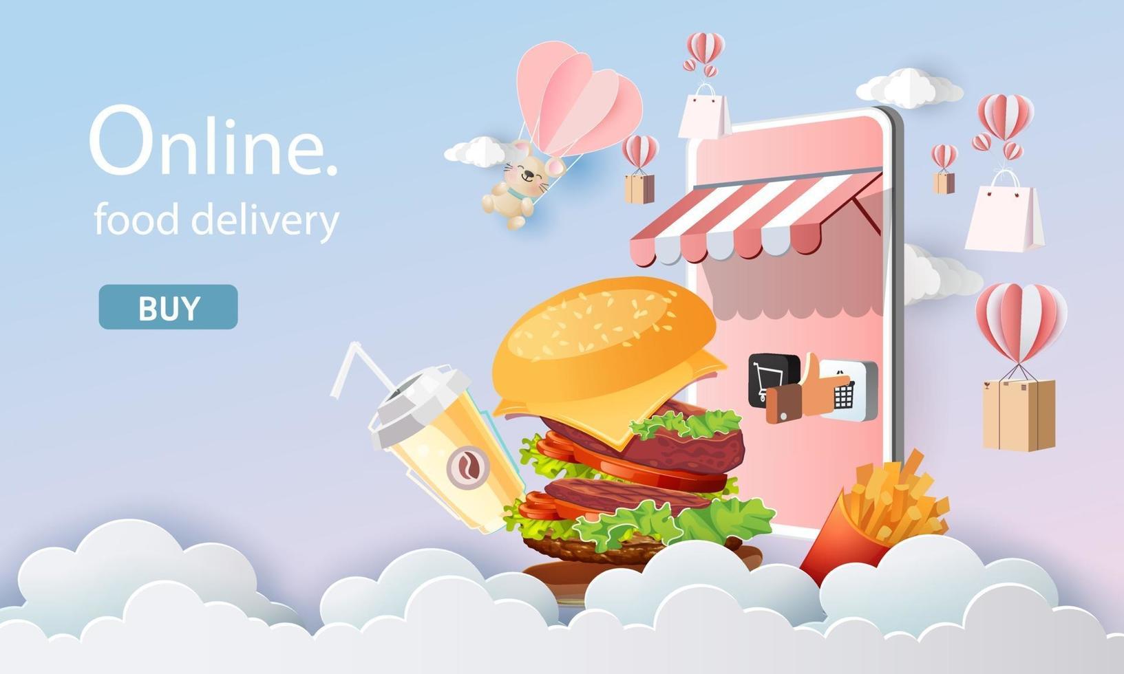 online fast food delivery with smartphone vector illustration