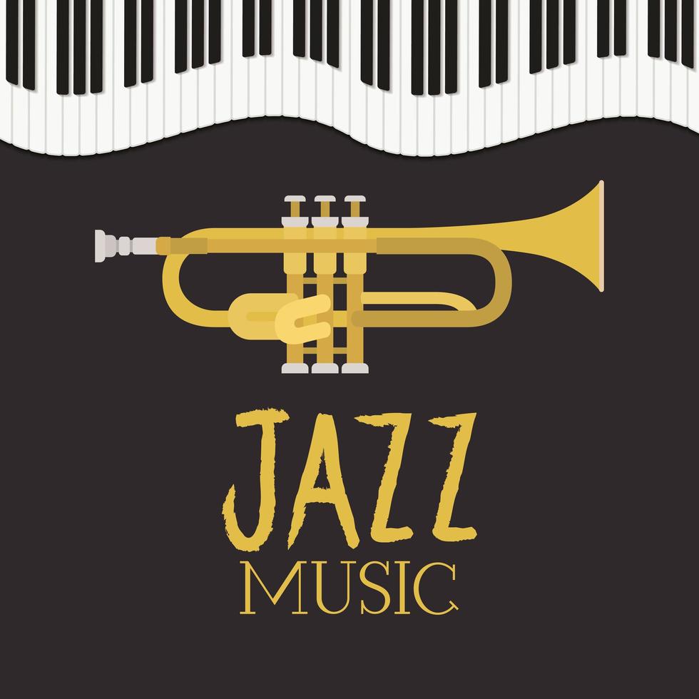 cartel del día del jazz con teclado de piano y trompeta. vector