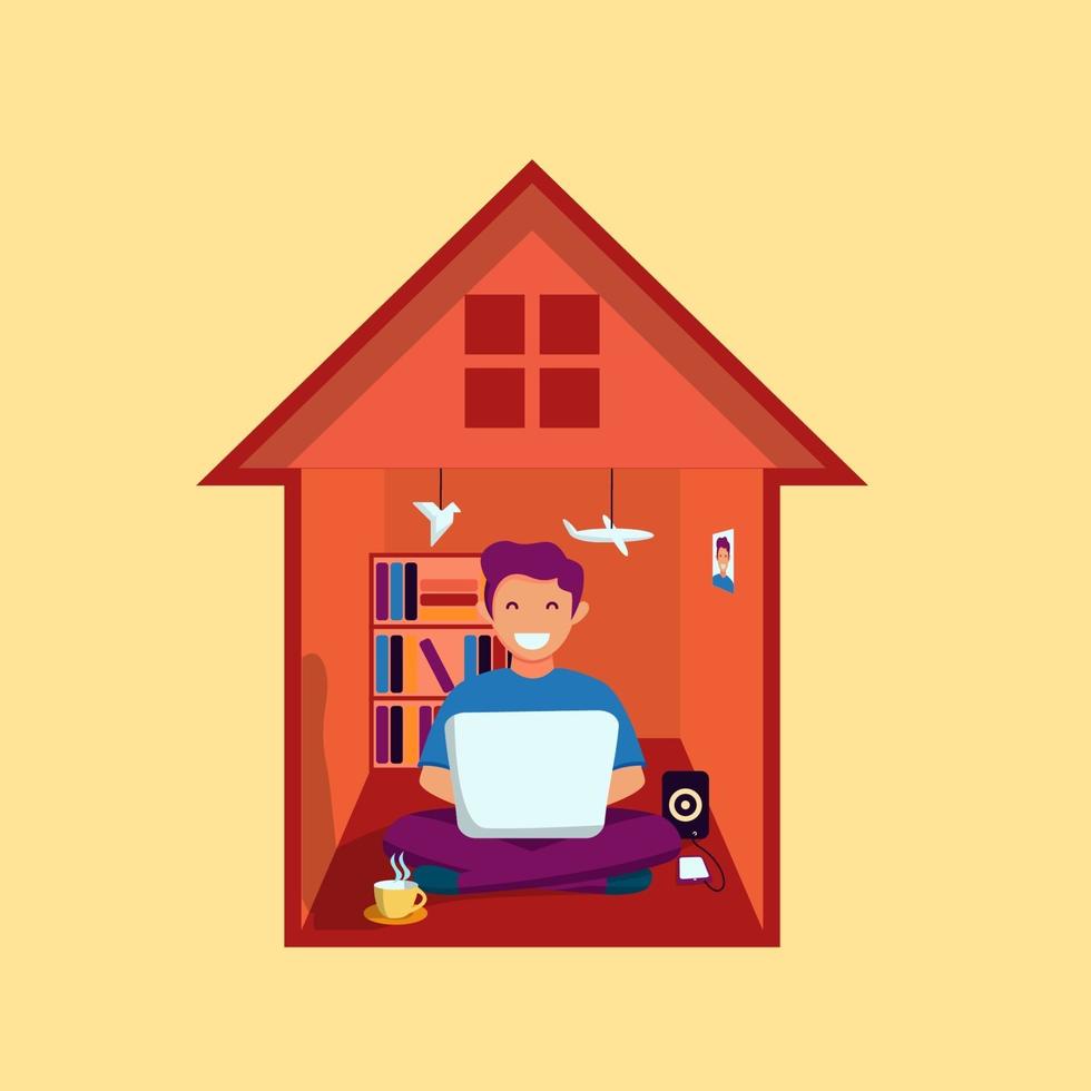 A Freelancer Working From Home Illustration vector