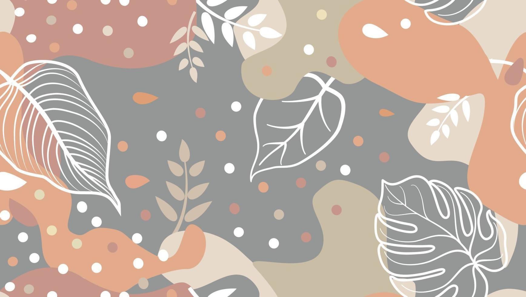 Abstract blots, floral shapes and leaves seamless pattern in trendy design style. Stylish background with dots and flowing liquid shapes. vector