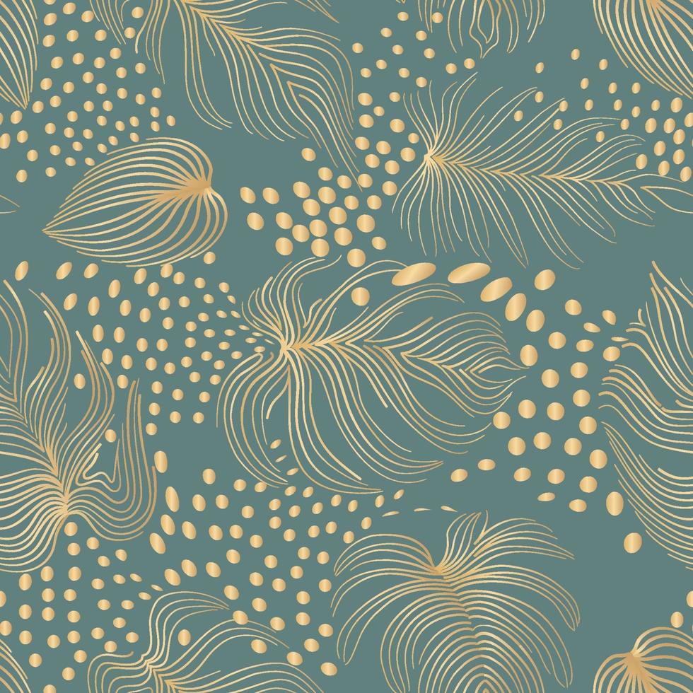 Floral seamless pattern with abstract shaped and leaves. Foliage garden background with polka dots. Artistic line drawn palm leaf  backgroun in  decorative retro style wallpaper vector