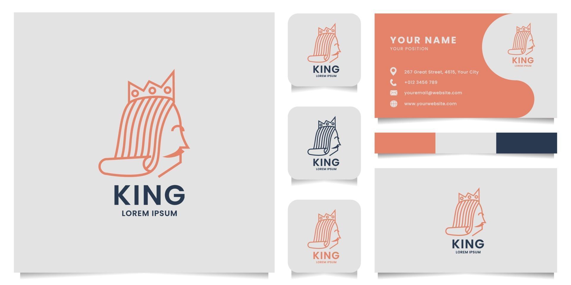 logotipo de línea king con plantilla de tarjeta de visita vector