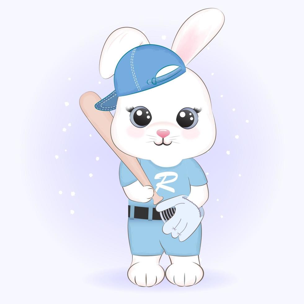 Cute Bunny player baseball animal illustration vector