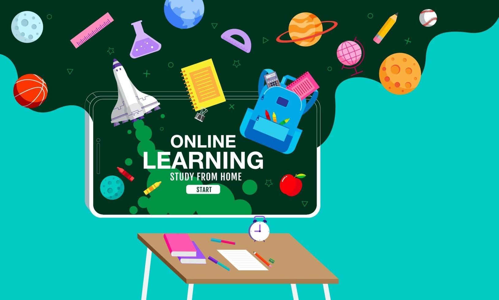 Online Learning, study from home, social distancing, back to school, flat design vector. vector