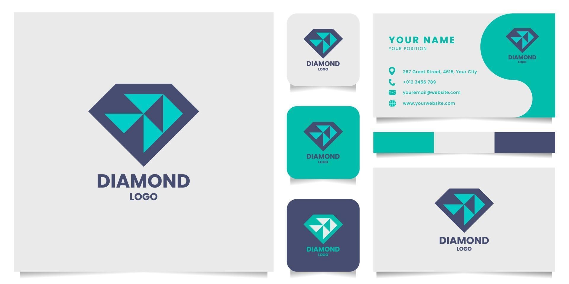 Logotipo de diamante geométrico simple y minimalista con plantilla de tarjeta de visita vector