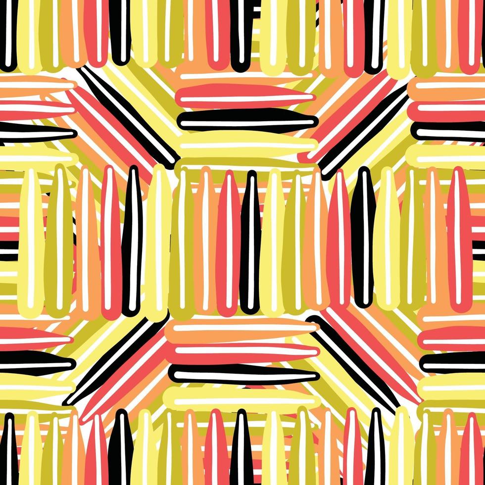 Vector seamless texture background pattern. Hand drawn, yellow, red, orange, black, white colors.