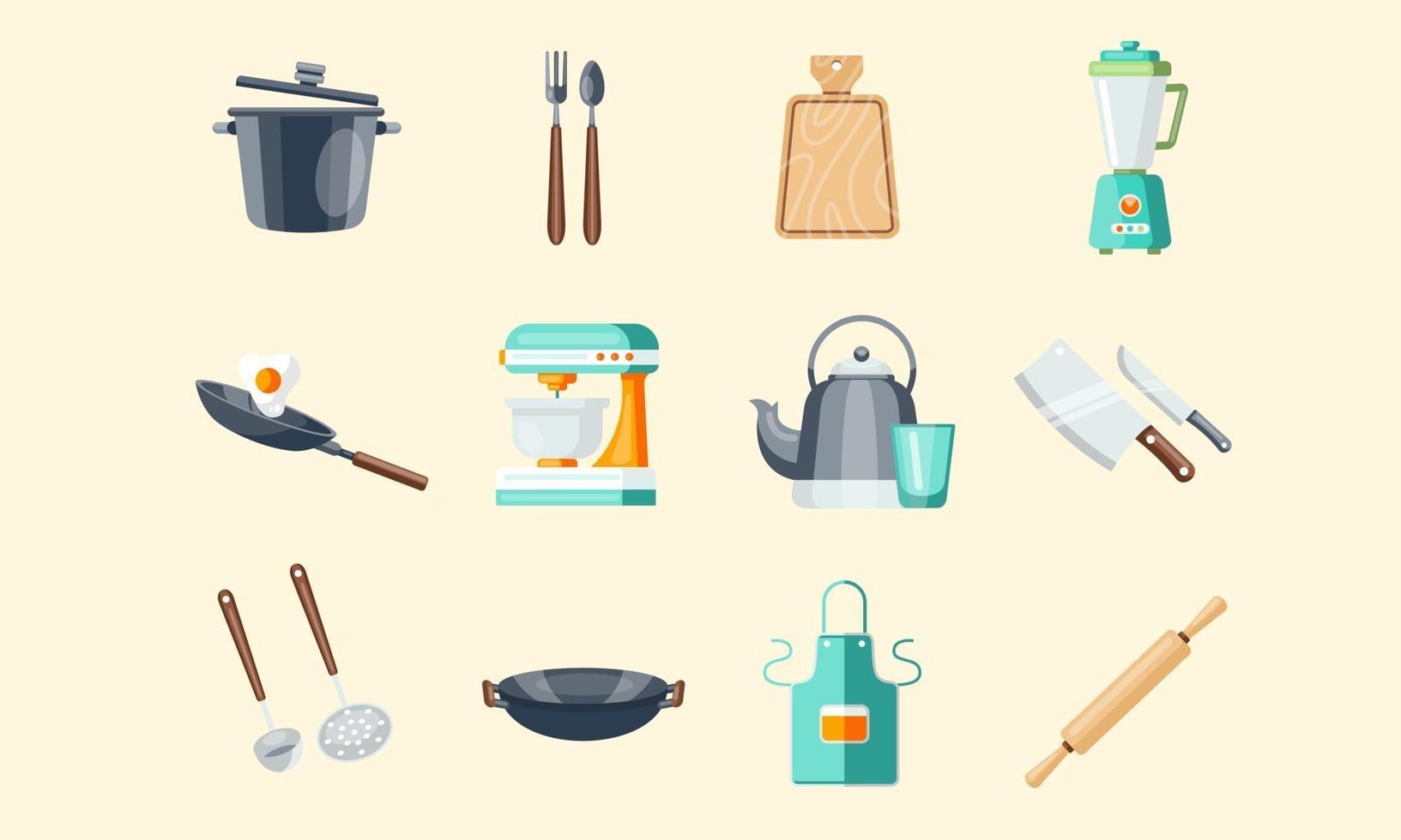 conjunto de utensilios de cocina y utensilios de ilustración vectorial vector