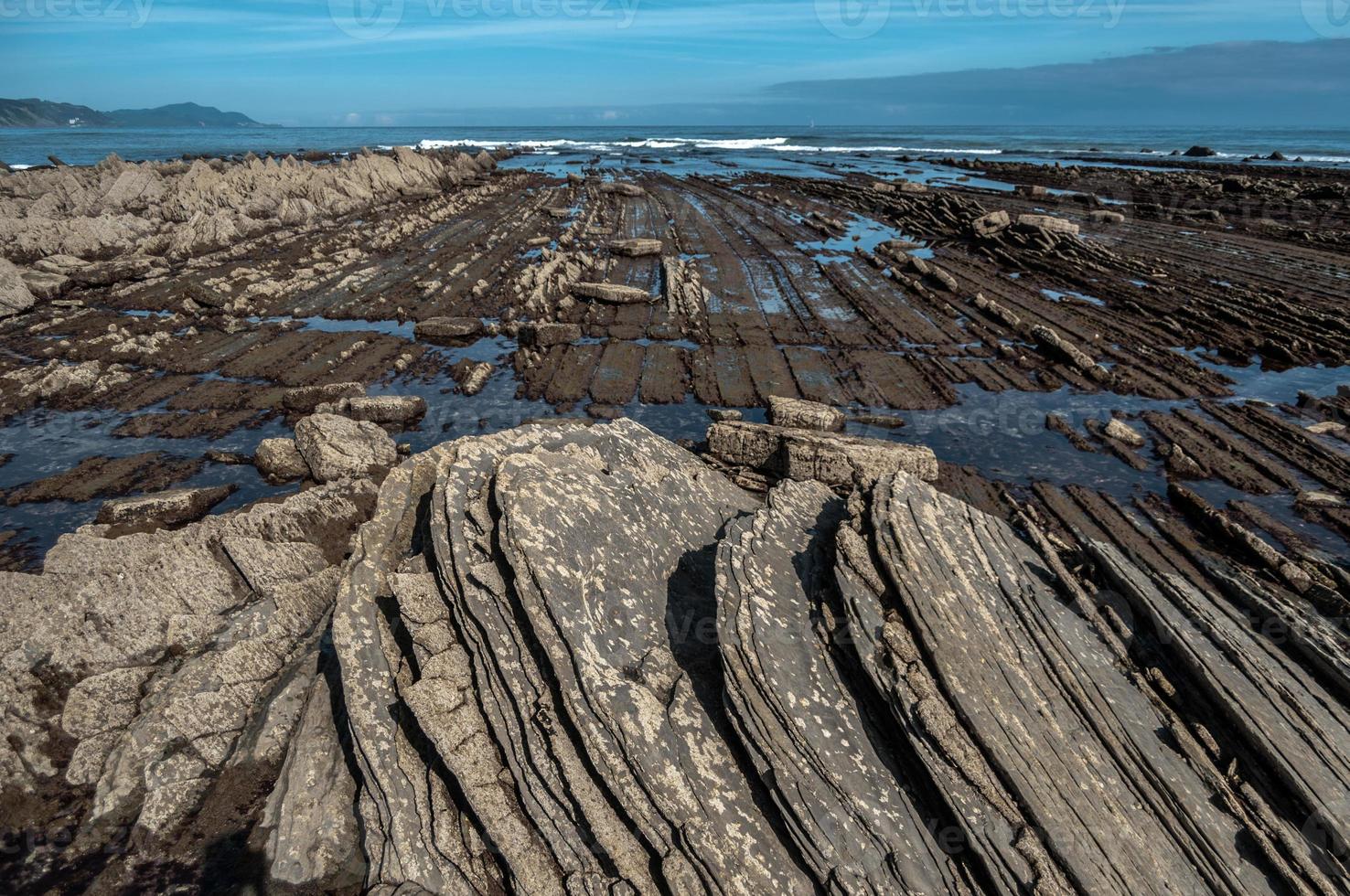 Flysch rock formation in Zumaia, Spain photo