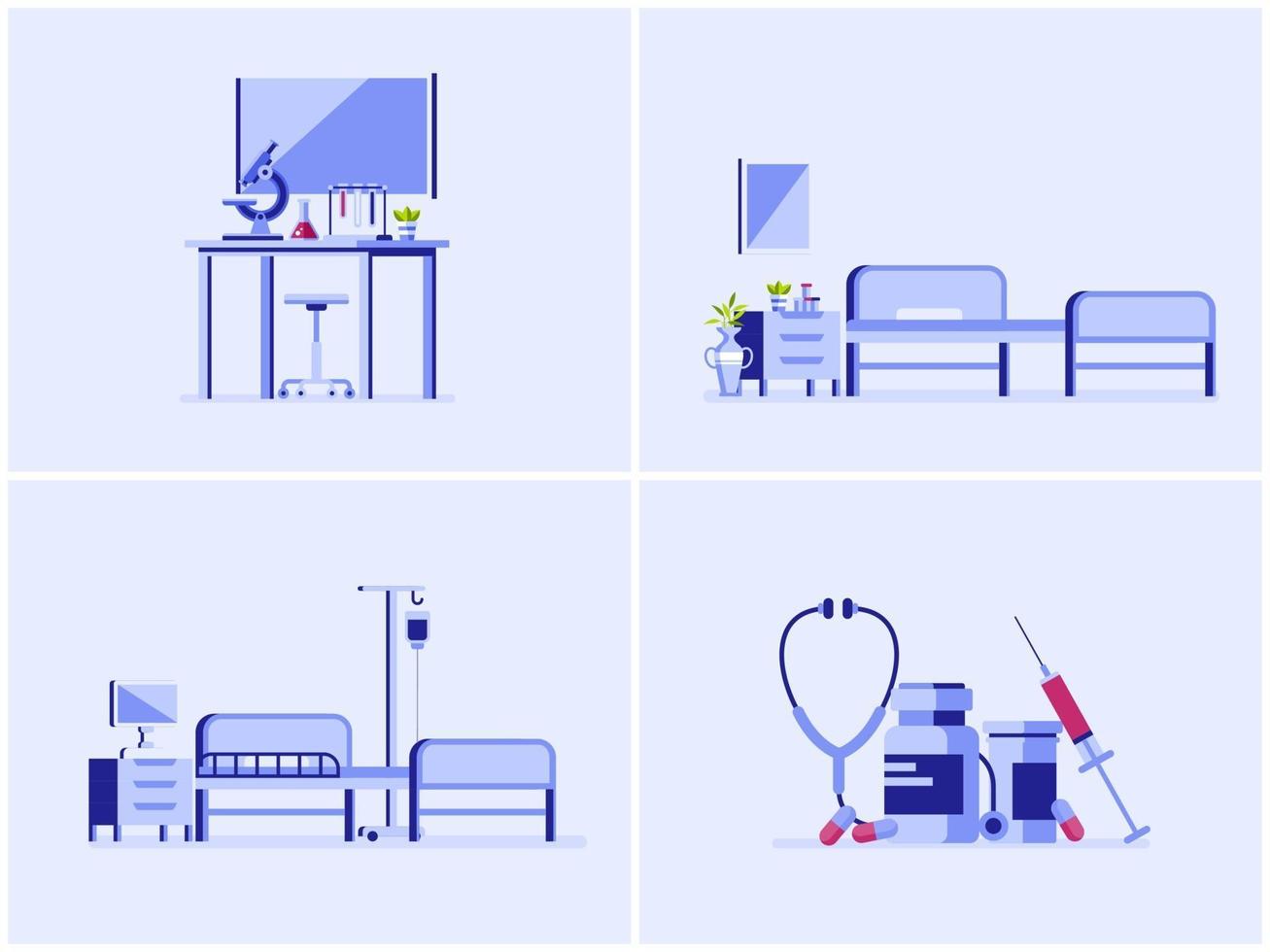 Healthcare and medical interior vector illustration set