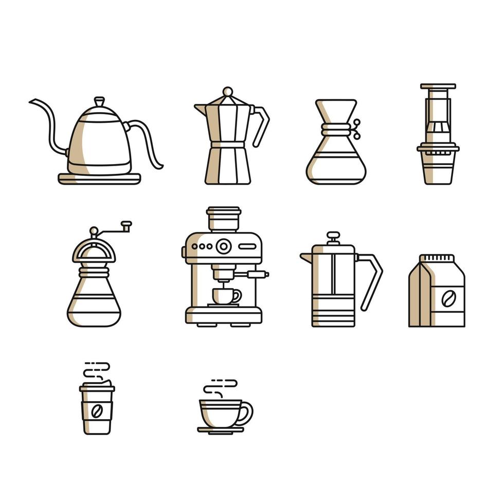 Set of coffee manual brewing tools vector illustration