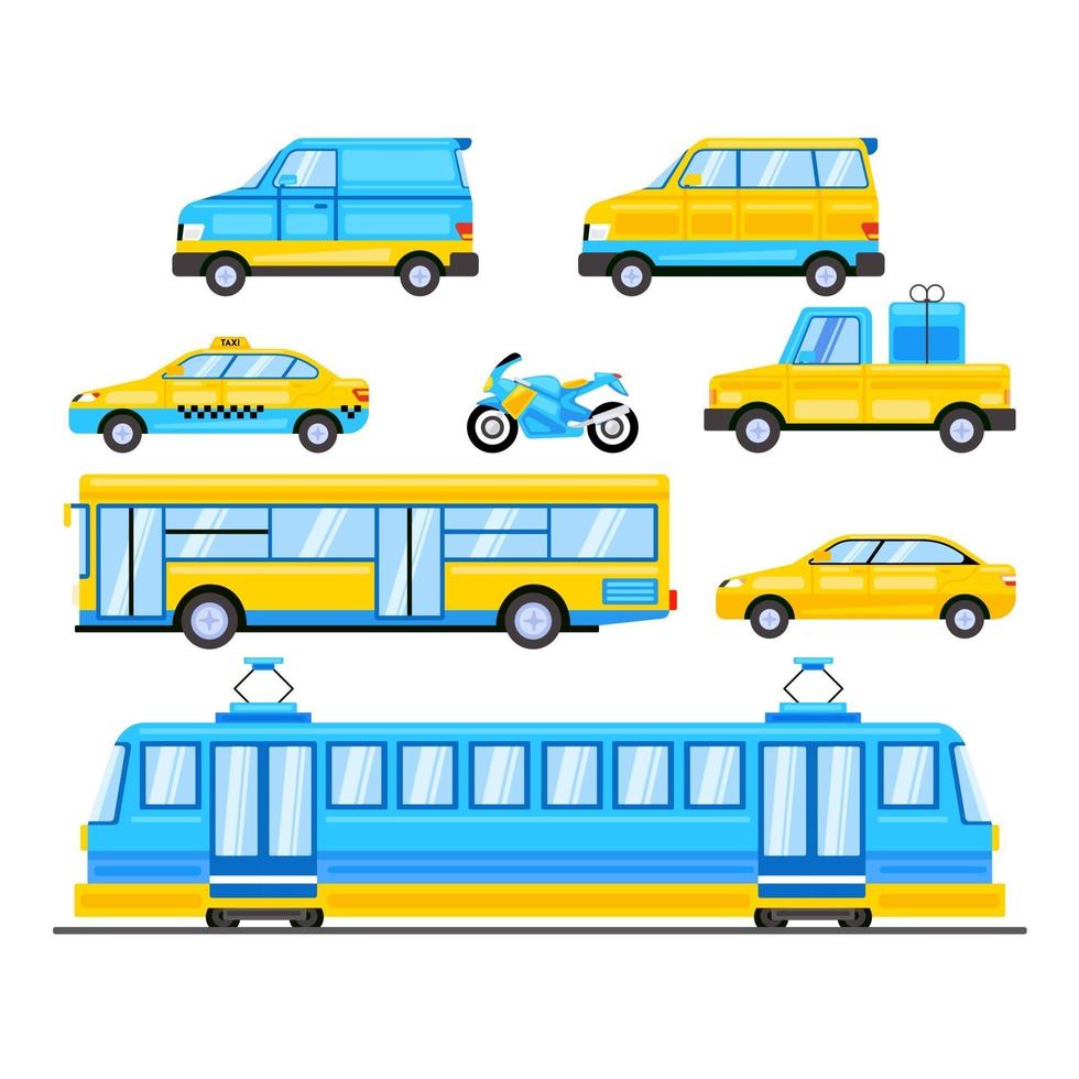 Modern city transportation vector illustration collection