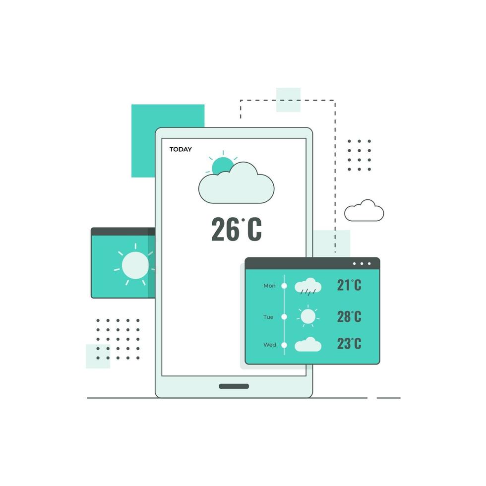 Flat line design concept of weather forecast concept vector