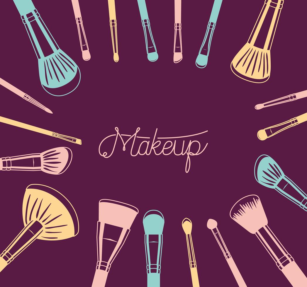 set of makeup brushes accessories vector