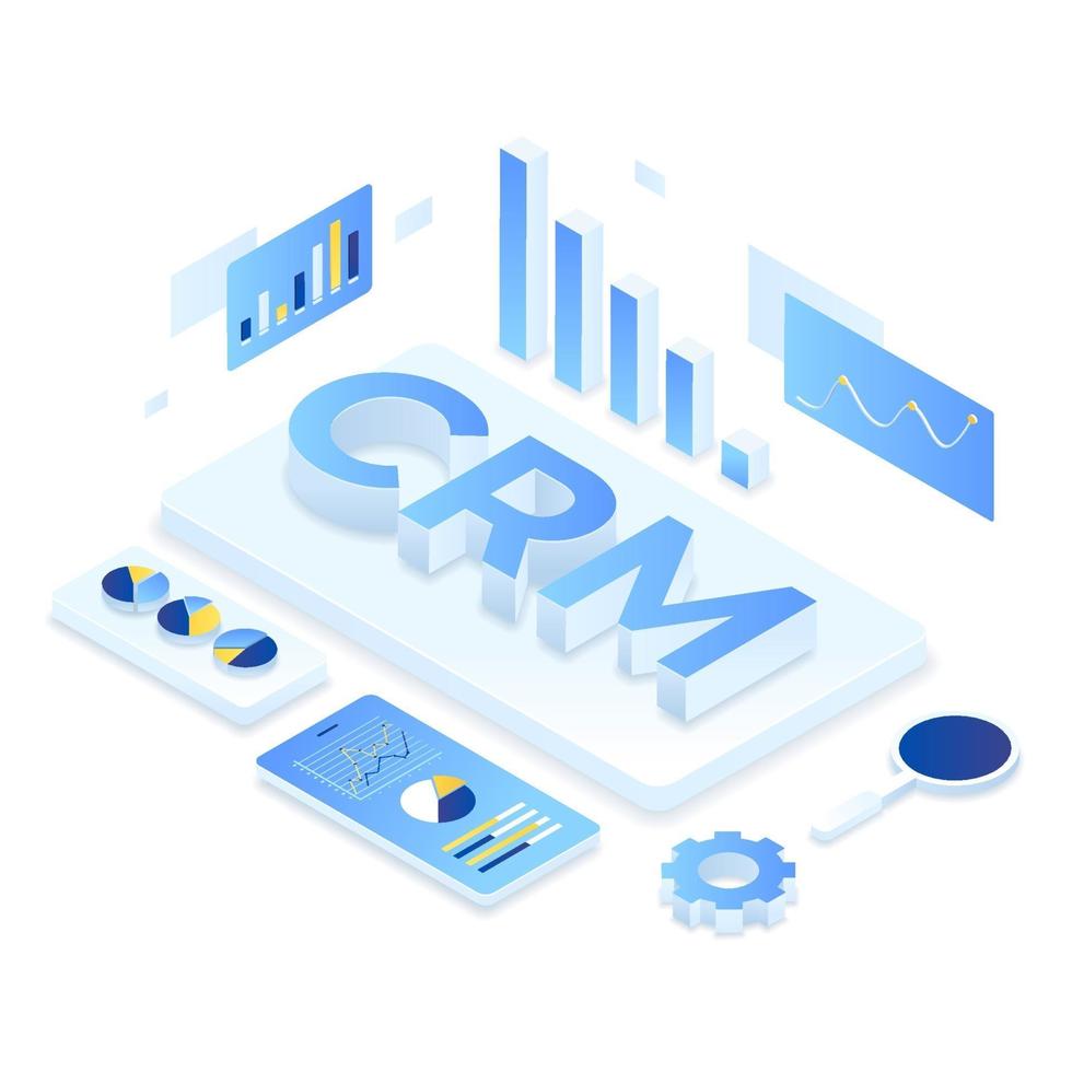 concepto de ilustración isométrica de solución crm vector