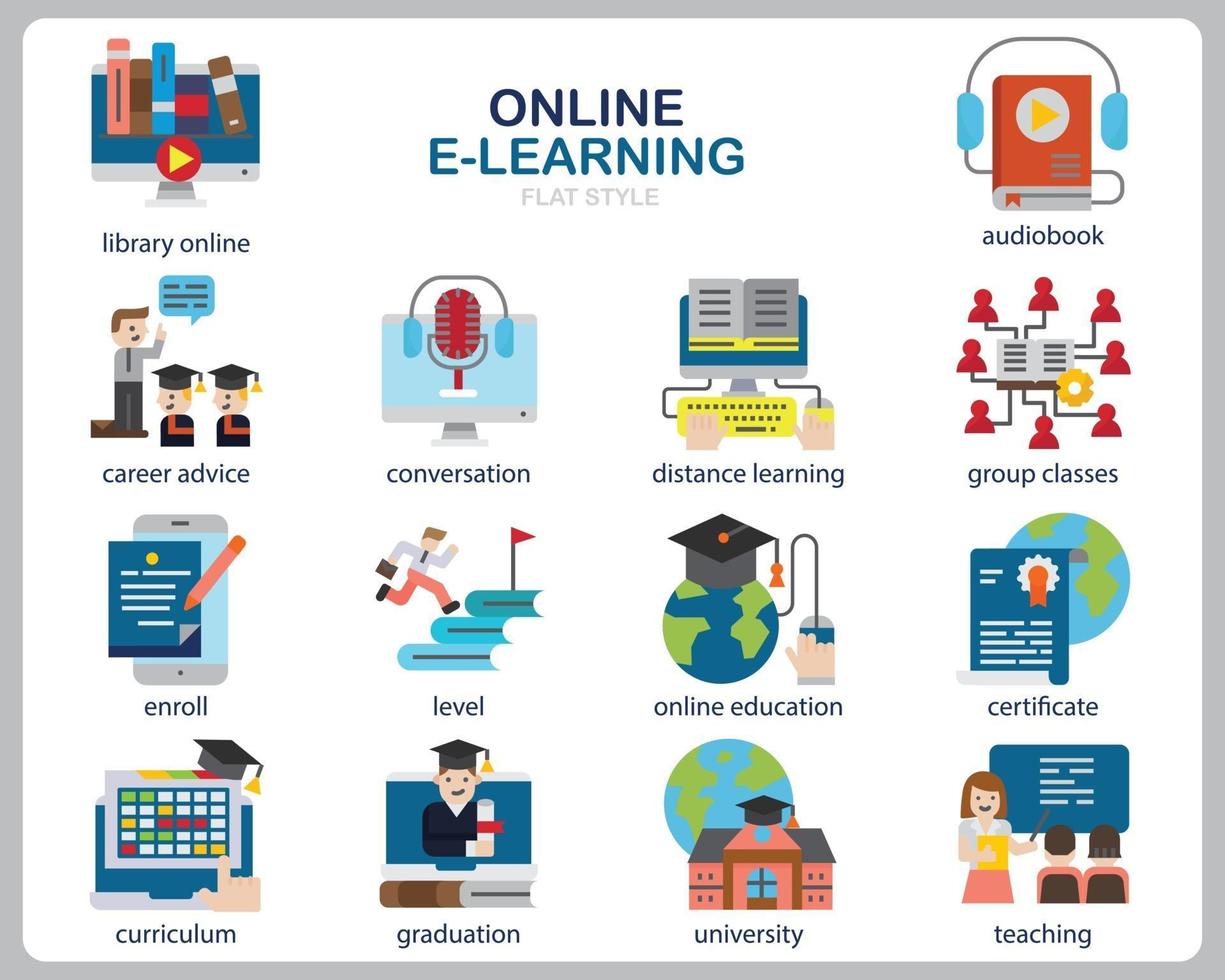 Online Learning icon set for website, document, poster design, printing