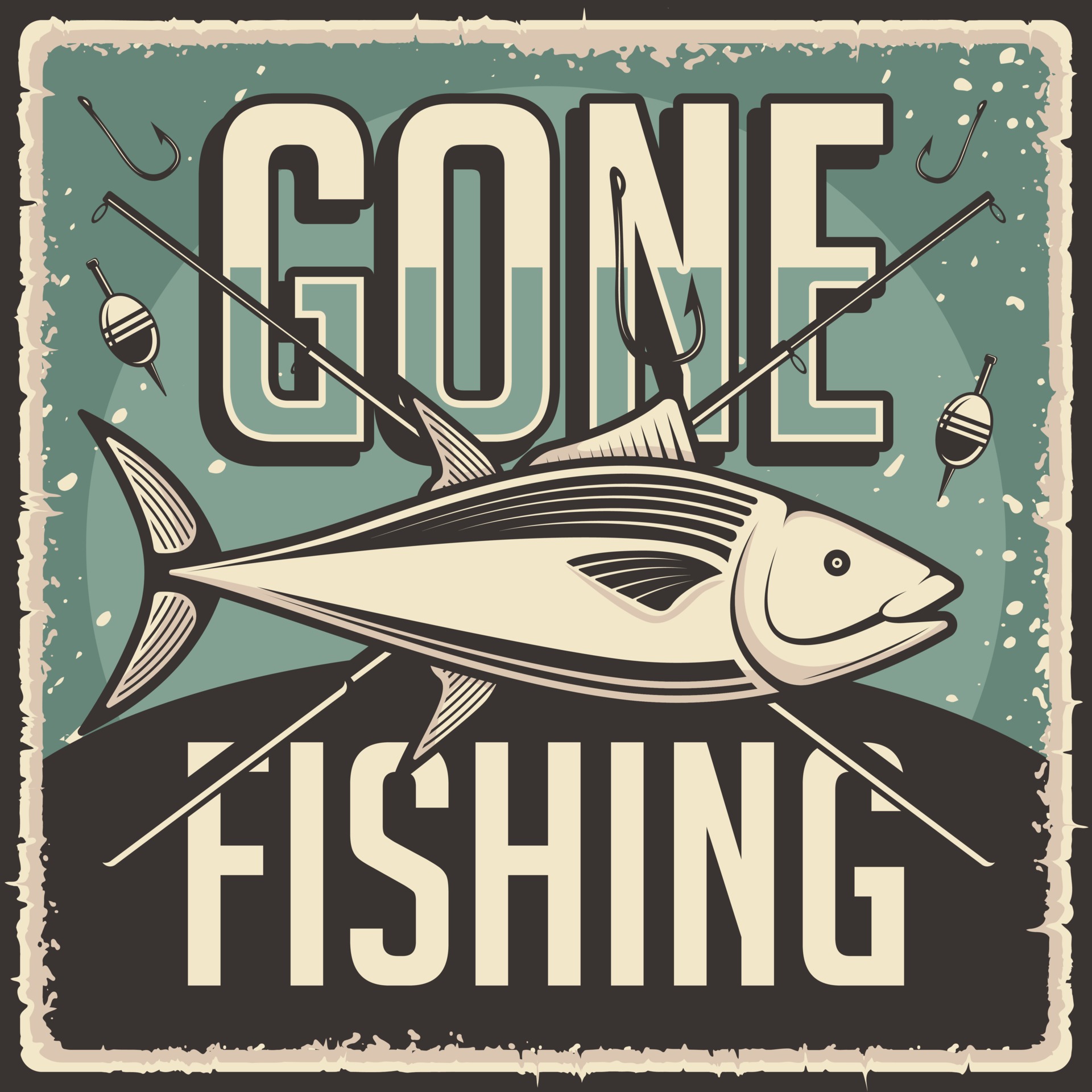 Retro Vintage Gone Fishing Poster 2076596 Vector Art at Vecteezy