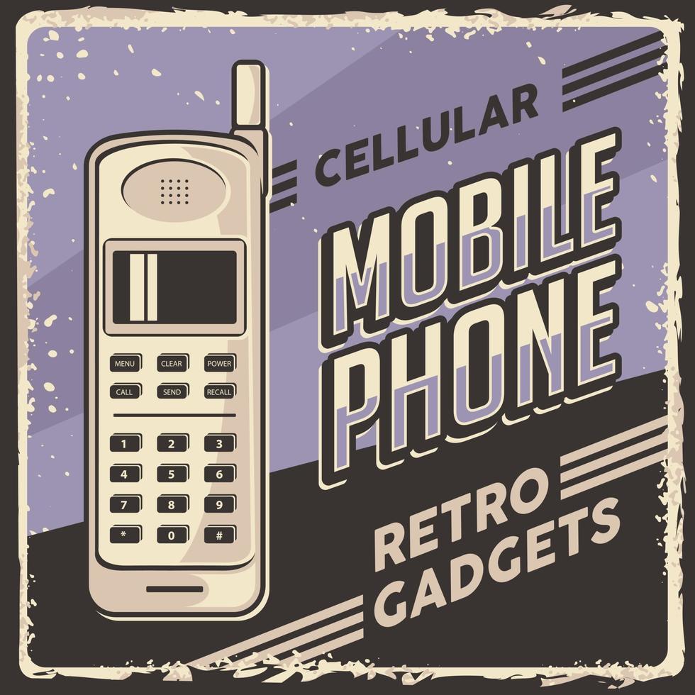 cartel de señalización de teléfono móvil celular retro clásico artilugios vintage vector