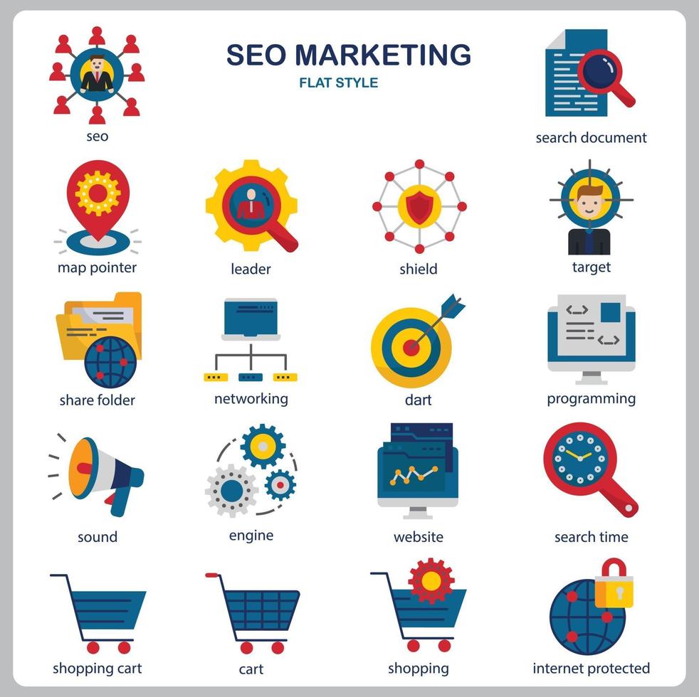 icono de marketing seo para sitio web, documento, diseño de carteles, impresión, aplicación. SEO marketing concepto icono estilo plano. vector