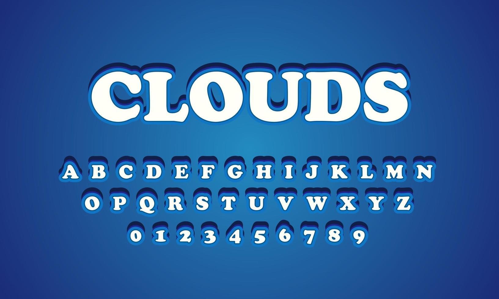 efecto de texto nubes fuente alfabeto vector