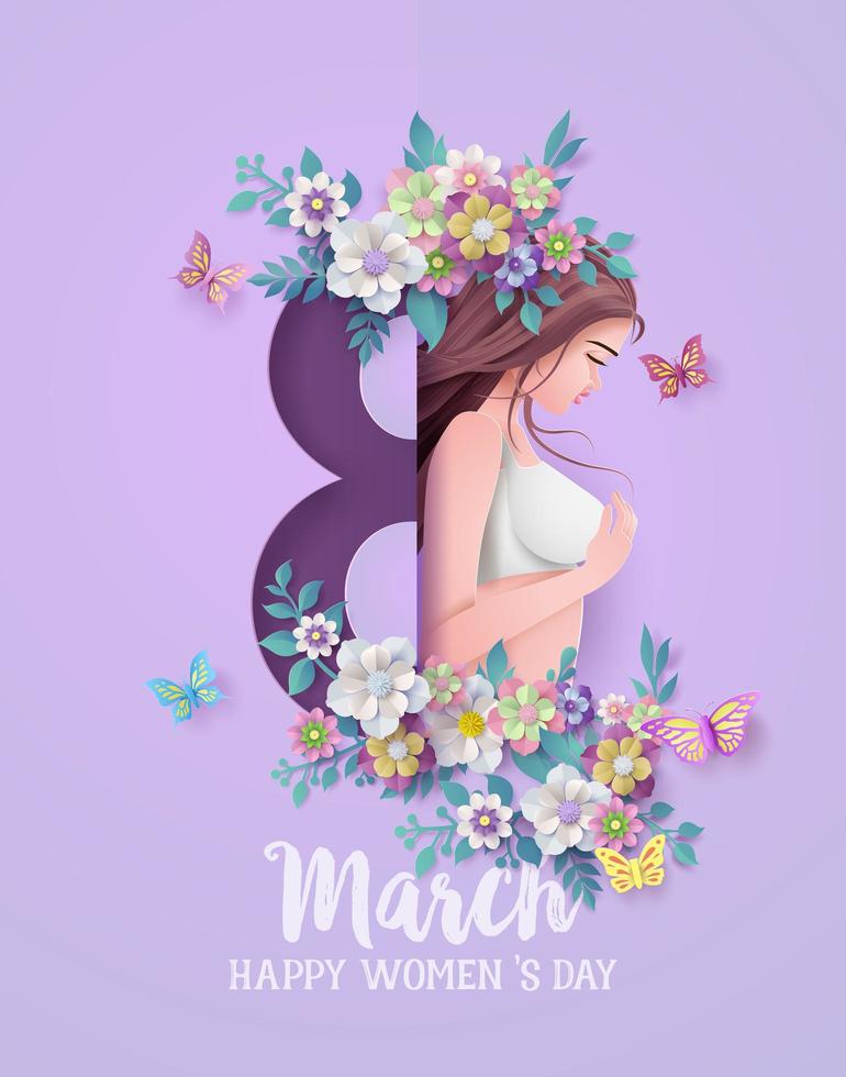 día internacional de la mujer 8 de marzo con marco de flores y hojas vector