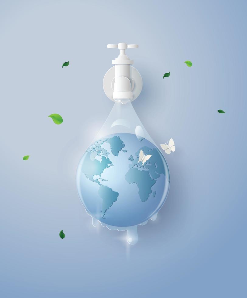 World in water drop. World water day concept vector