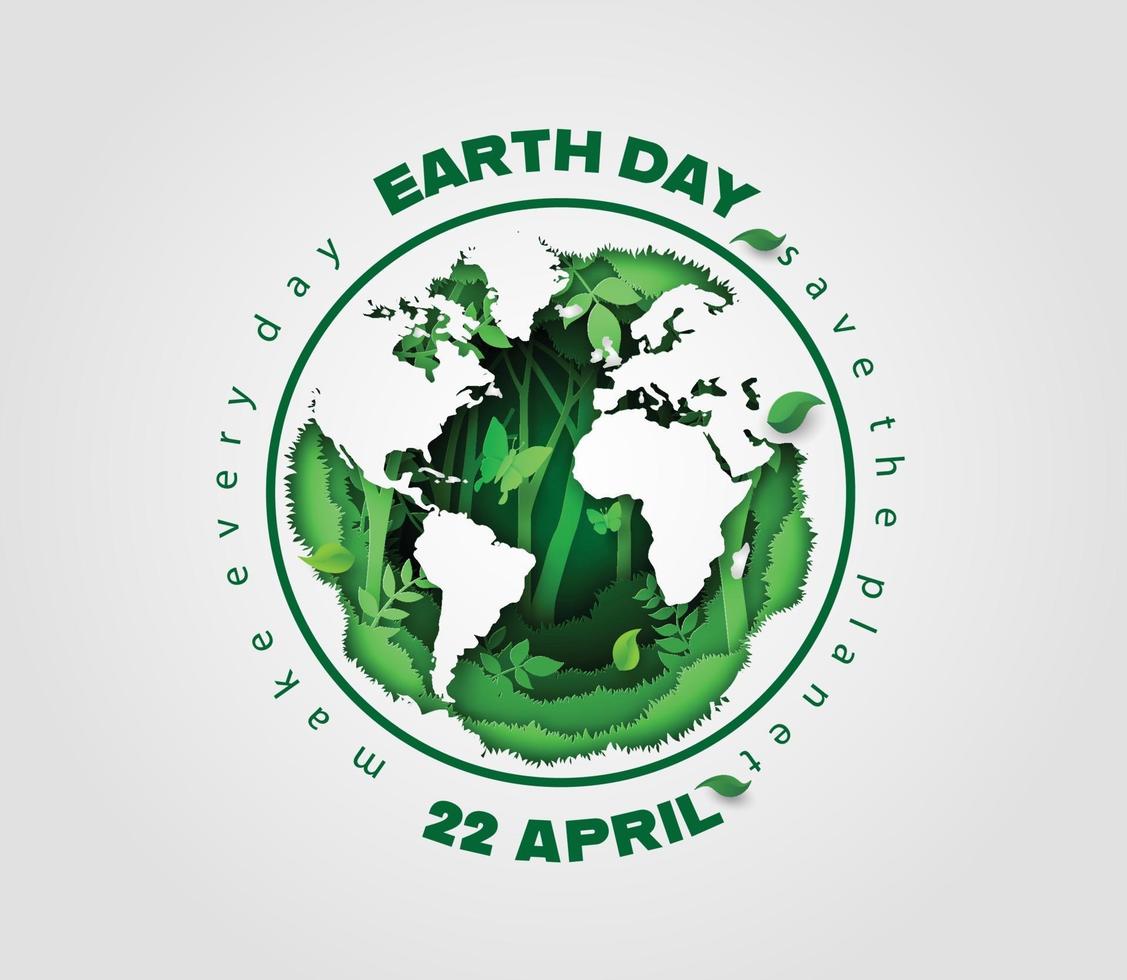 Planet earth surrounded by forest plants, Earth Day concept vector